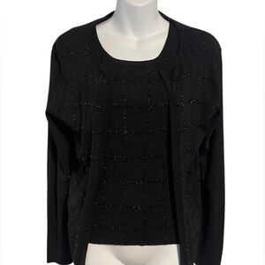 Vintage Black Finity Fitted Y2K Cardigan & Tank Set Small Tank Medium Sweater